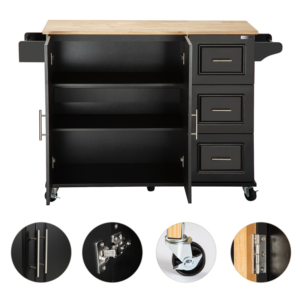 Black Mobile Kitchen Island Cart with Wood Top