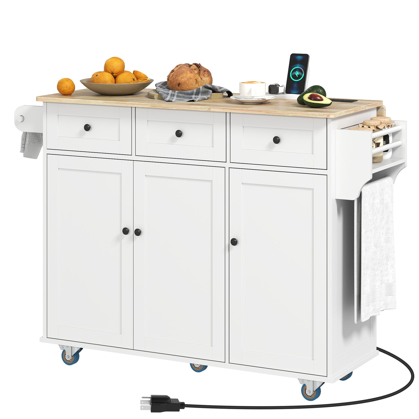 Suzannah's Kitchen White Rolling Kitchen Island (Charging Station)