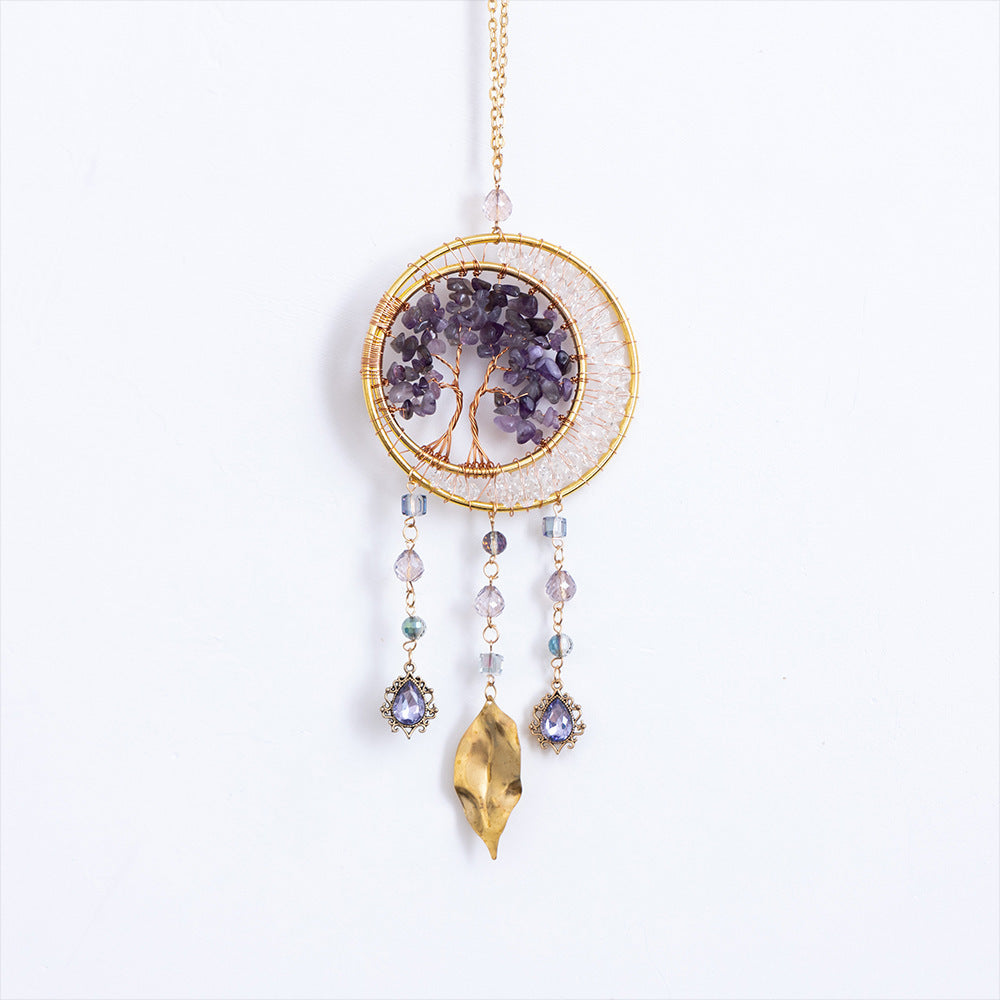 Natural Crystal Gravel Moon Wind Chimes Crafts Decorative Pendant