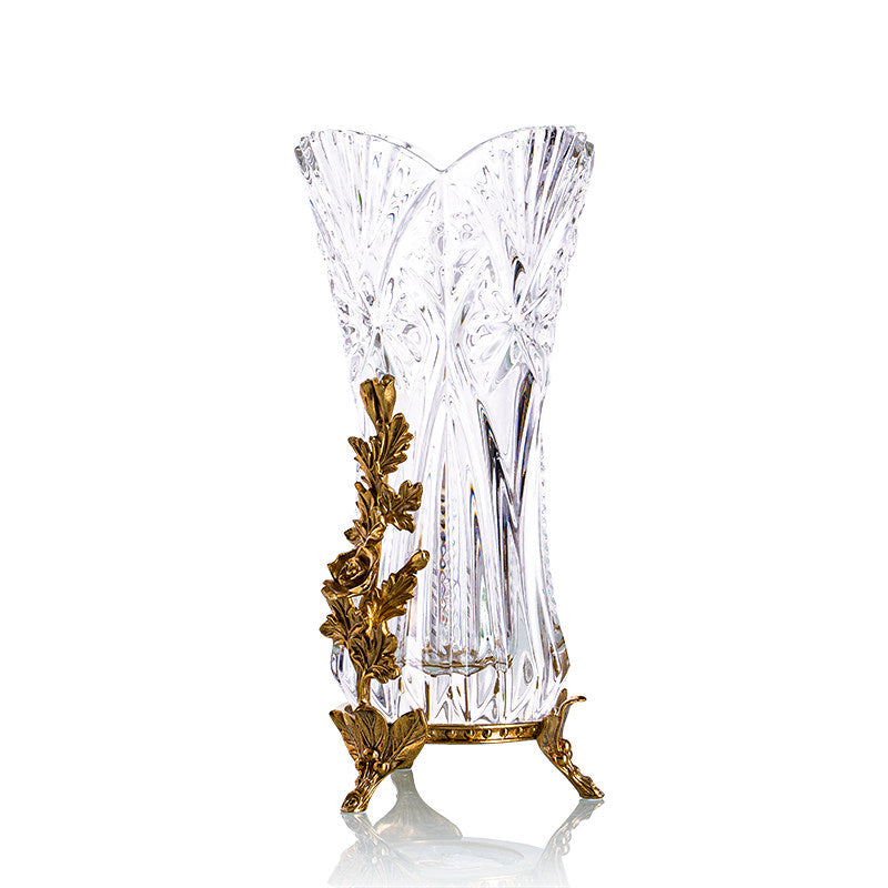 Vase-European Style Crystal Glass Floral Metal Stand