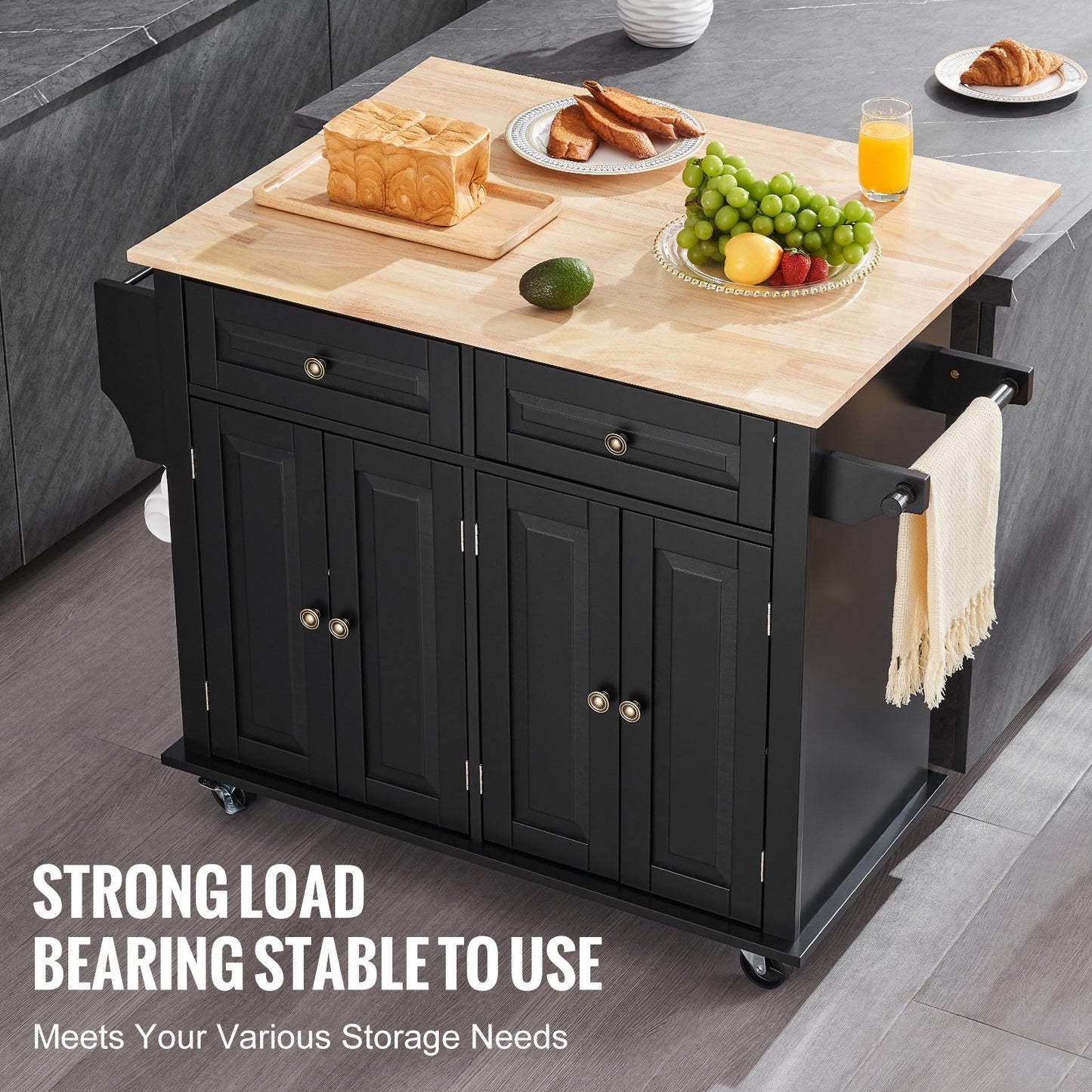 Kitchen Island Cart Rolling Storage Cabinet On Wheel With Drawer & Shelves