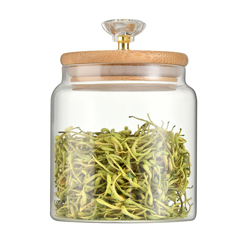 Airtight Glass Apothecary Jar Canister Wood Lid