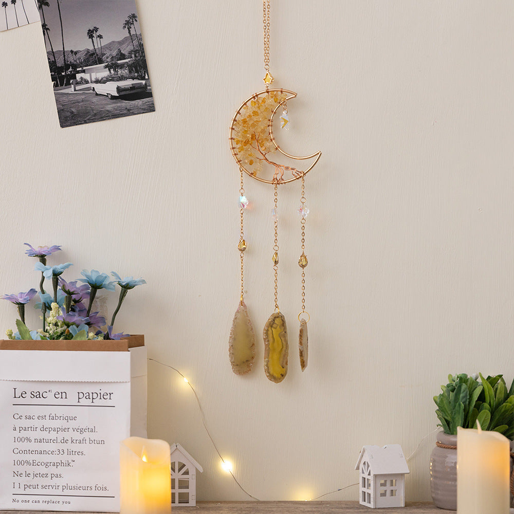 Natural Crystal Gravel Moon Wind Chimes Crafts Decorative Pendant