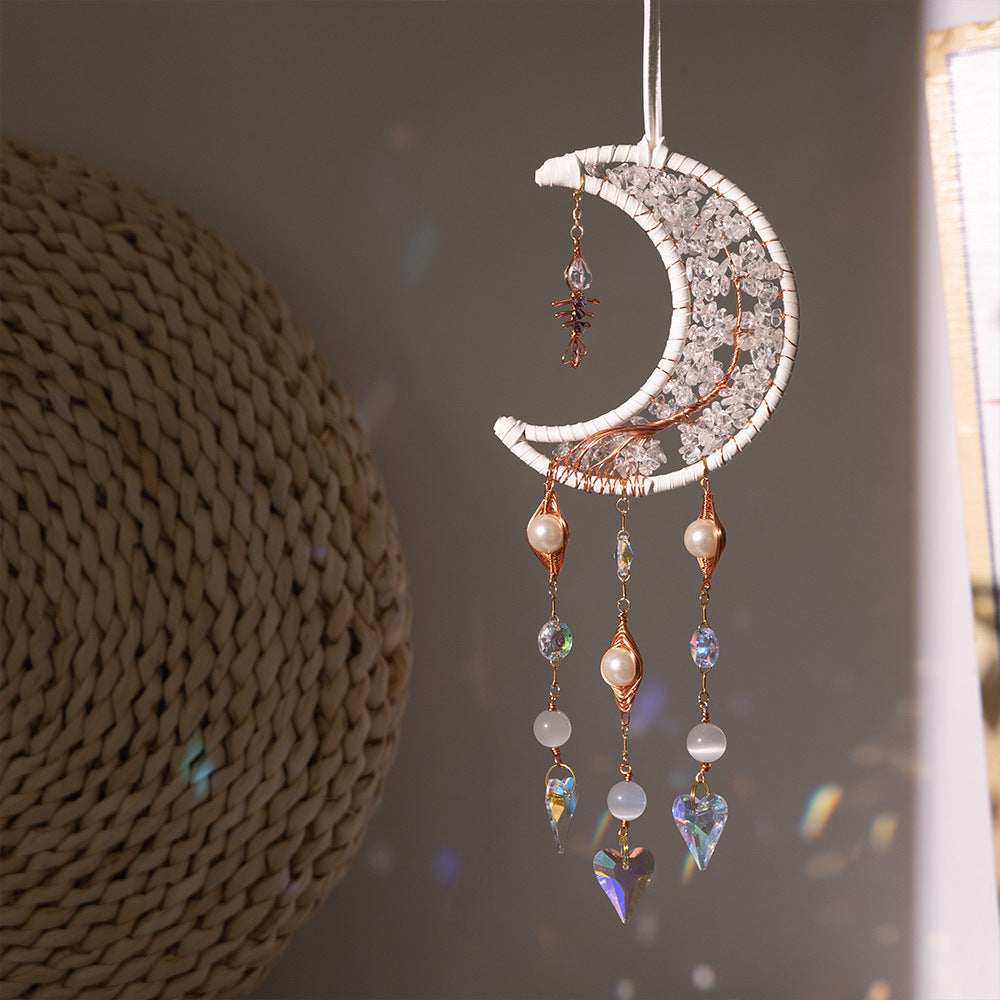 Natural Crystal Gravel Moon Wind Chimes Crafts Decorative Pendant