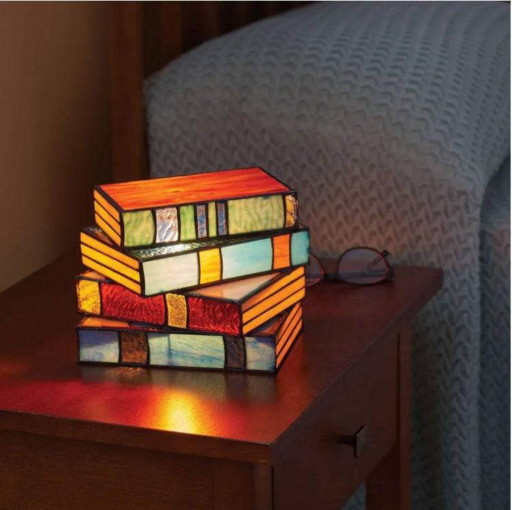 Suzannah's Kitchen Stained Glass Stack of Books Tabletop Lamp