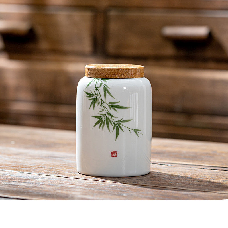 Airtight Hand Painted Ceramic Japanese Tea Jar