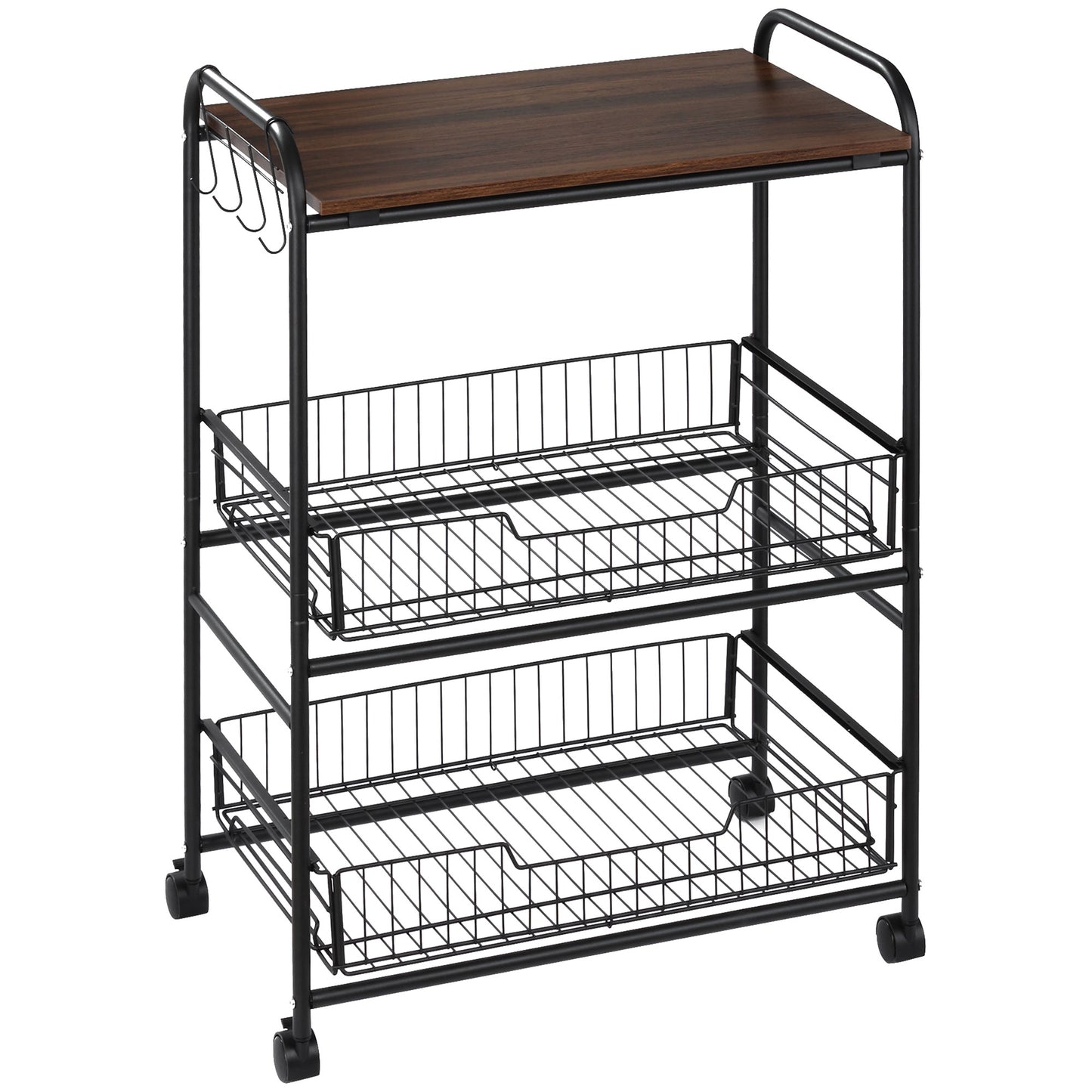 Suzannah's Kitchen 3-Tier Rolling Walnut & Black Metal Storage Cart