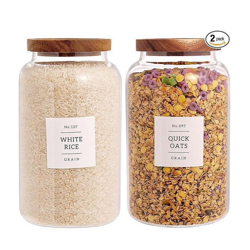 Large Capacity Glass Jar with Wood Tone Screw Top- Set of 2