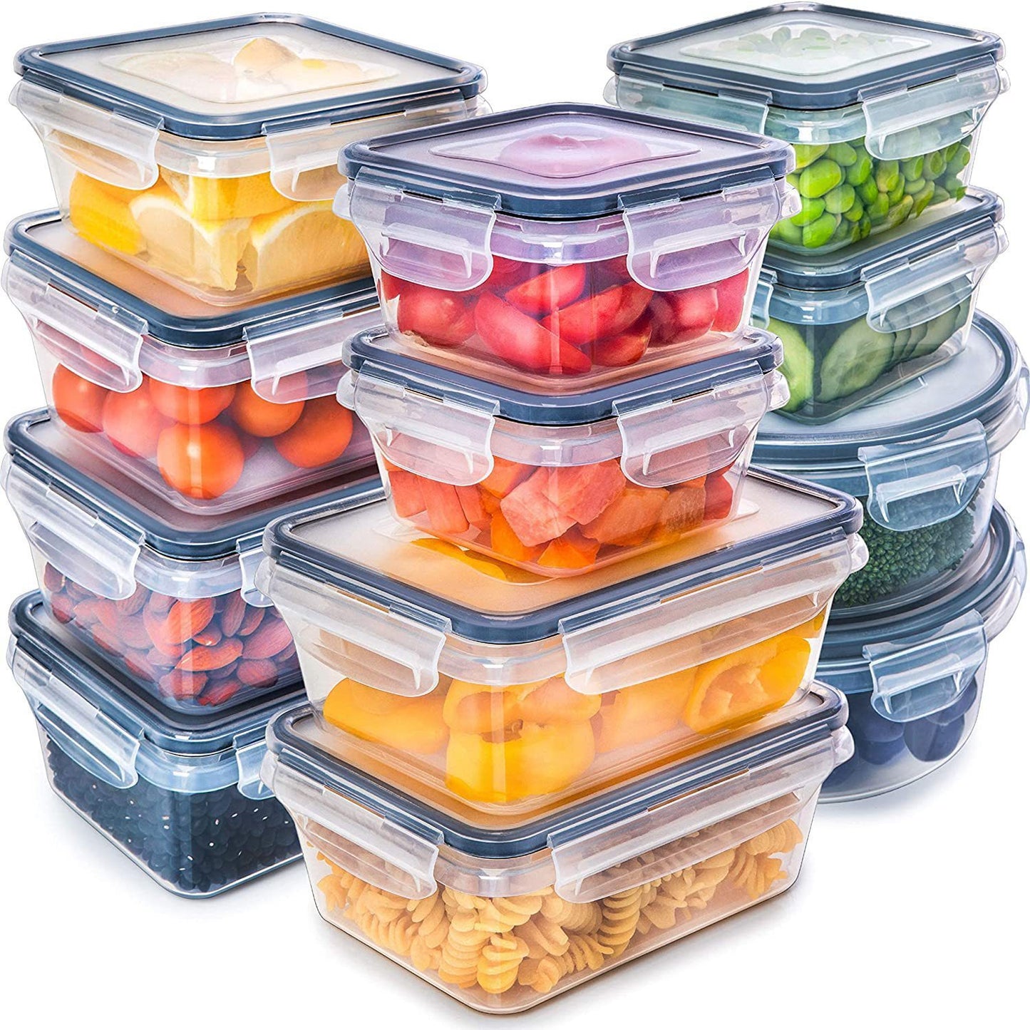 12PC Airtight Plastic Containers with Snap-On Lids