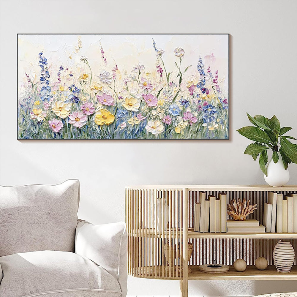 Suzannah's Kitchen Handmade Oil on Canvas Painting with Thick Dimensional Flowers
