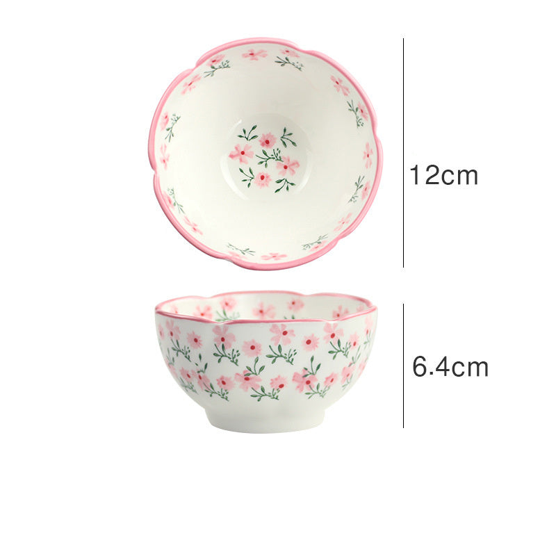 Japanese Style Small Broken Flower Ceramic Lace Rice Bowl