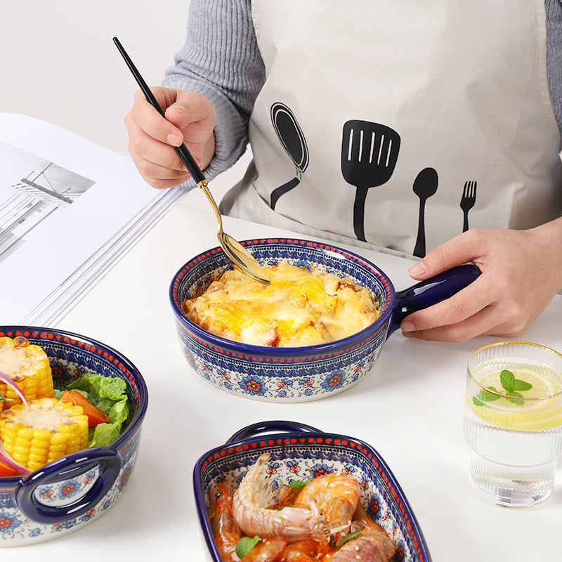 Pastoral French Underglazed Porcelain Ceramic Baking Dishes