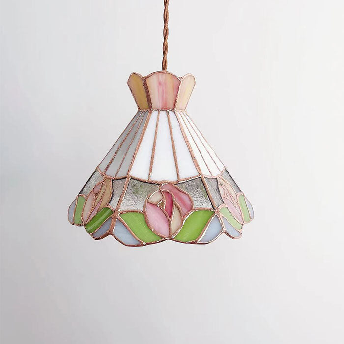 Tiffany Style French Rose Stained Glass Pendant Lamp