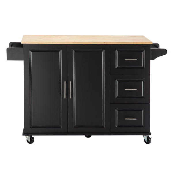 Black Mobile Kitchen Island Cart with Wood Top