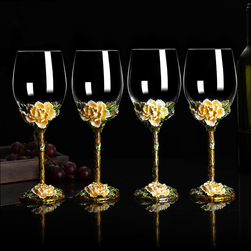 European Ivory Rose Brocade Crystal Wine Glass