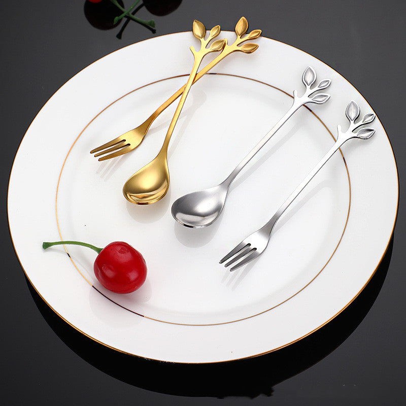 Leaf Design Stainless Steel Dessert, Coffee, Tea, Chocolate Utensils