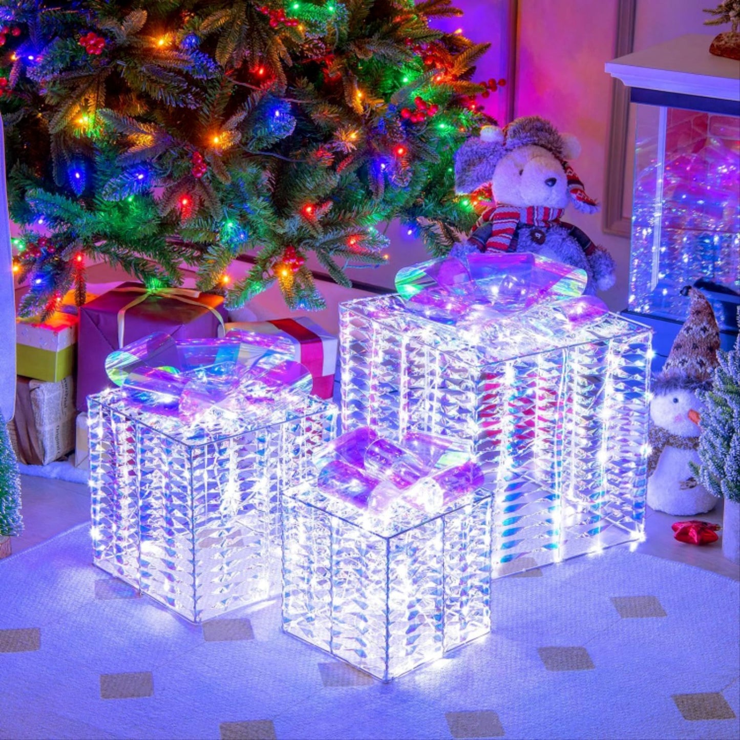 Christmas Decor: 3PC Lighted Gift Box