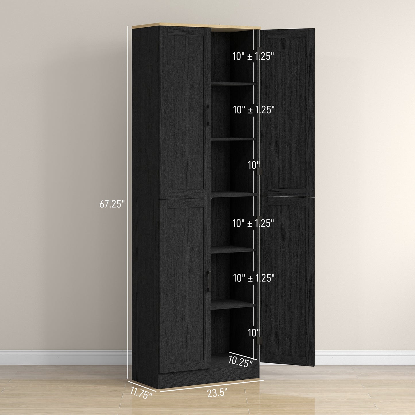 Freestanding Kitchen Pantry-Distressed Black-Adjustable Shelves