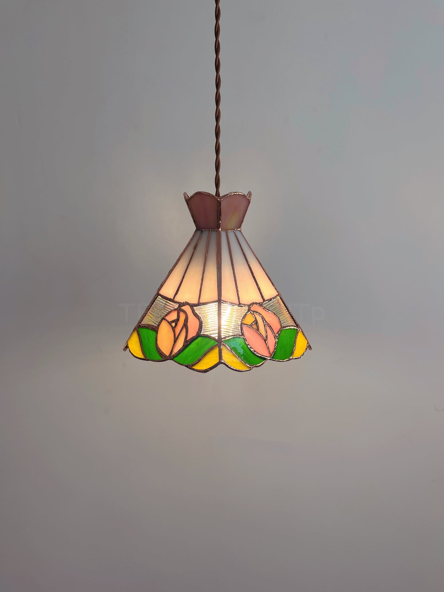 Tiffany Style French Rose Stained Glass Pendant Lamp