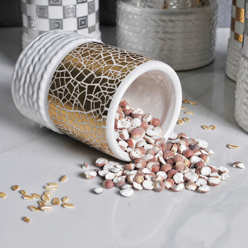 Checkerboard or Crackle Pattern Ceramic Canisters