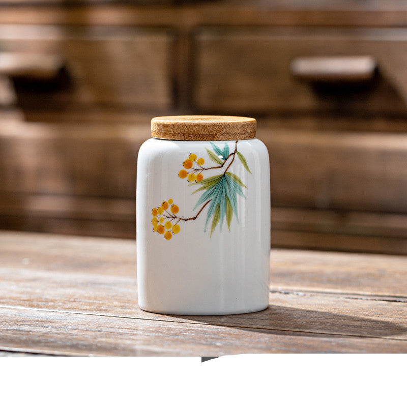 Airtight Hand Painted Ceramic Japanese Tea Jar
