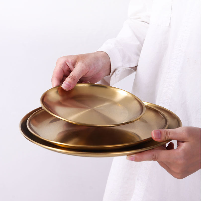 Round Gold and Silver Stainless Steel Serving Trays