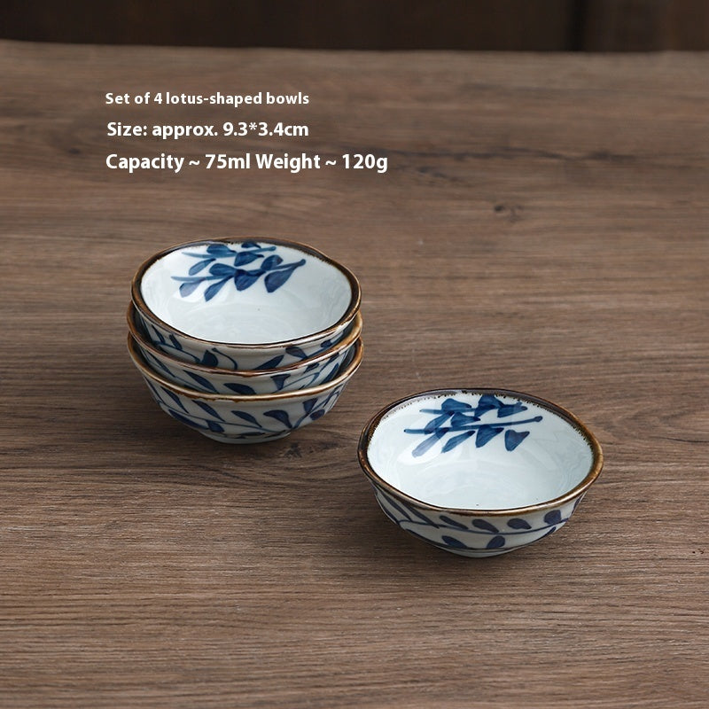 Small Blue Floral Ceramic Bowls with Gold Rim