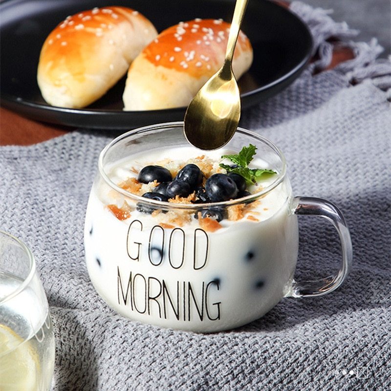 Tableware: "Good Morning" Clear Glass Mug with Handle