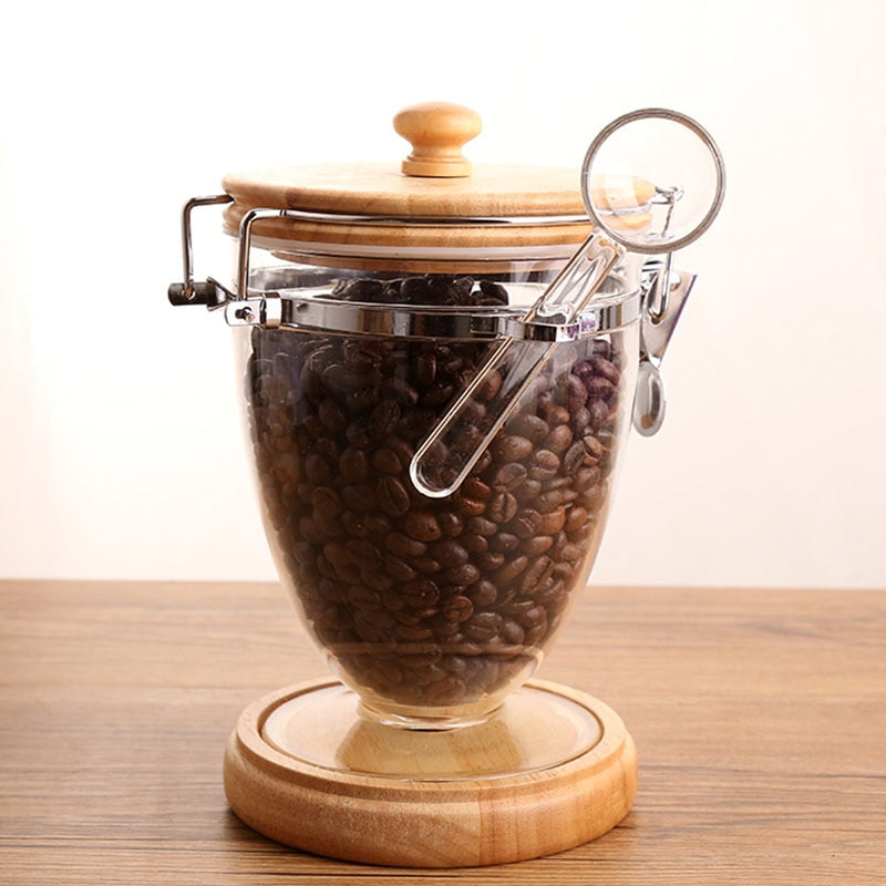 Clear Coffee Bean Urn & Oak Lid