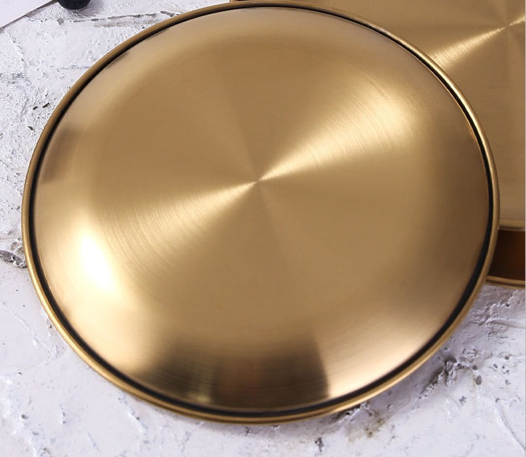 Round Gold and Silver Stainless Steel Serving Trays