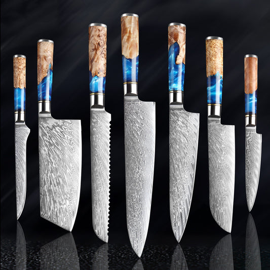 Blue & Tan Marble Japanese Chef's Knife Set