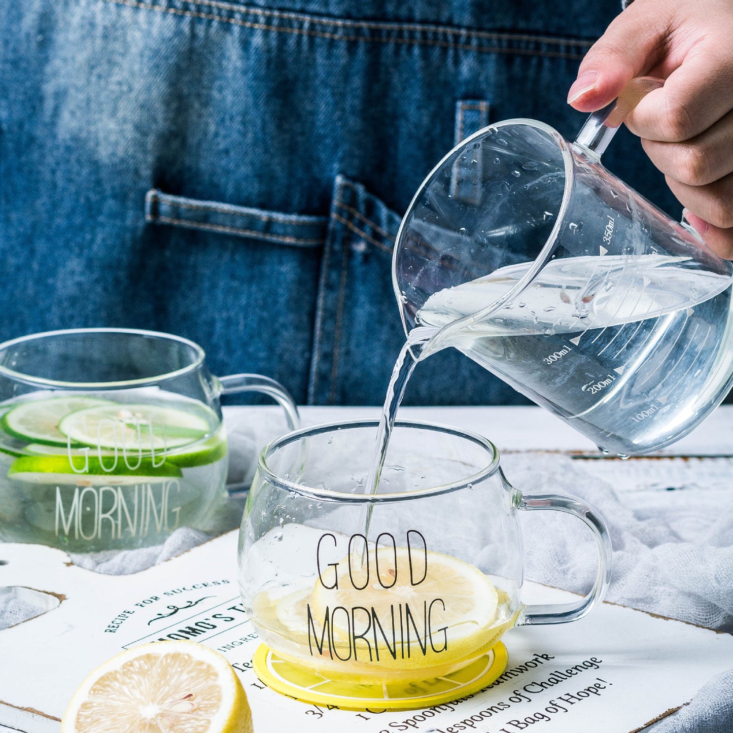 Tableware: "Good Morning" Clear Glass Mug with Handle