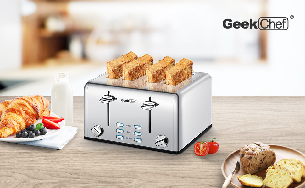 4-Slice Stainless Steel Toaster-Extra-Wide Slots by Geek Chef