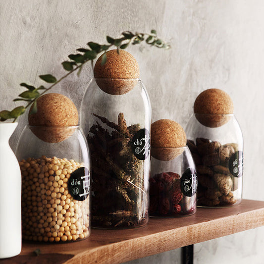 Glass Jar with Stylish Cork Ball Top