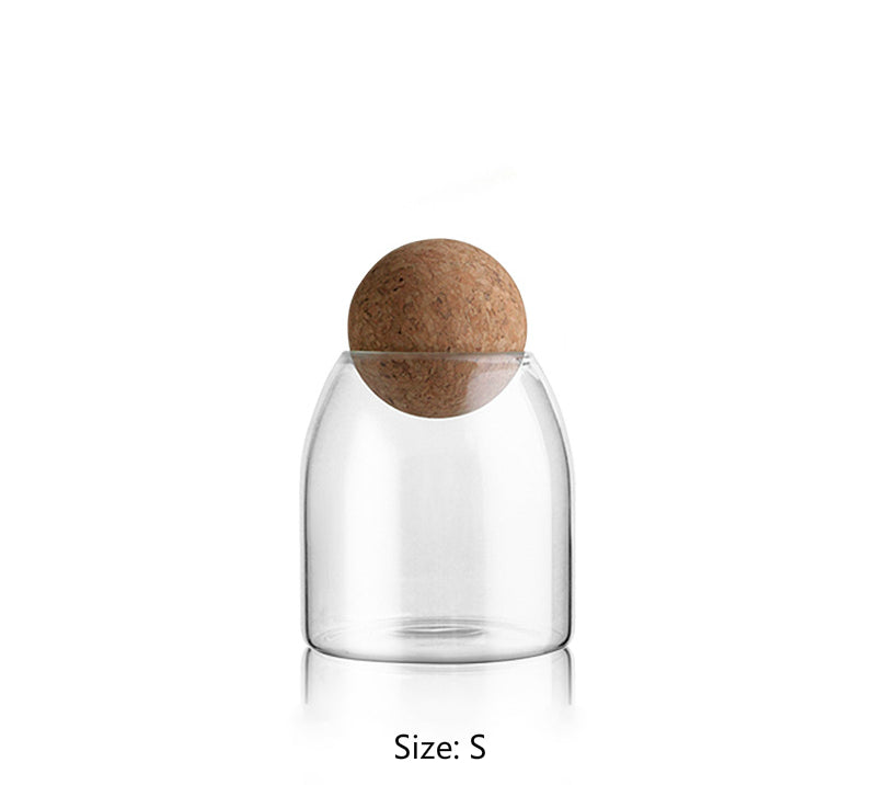 Glass Jar with Stylish Cork Ball Top