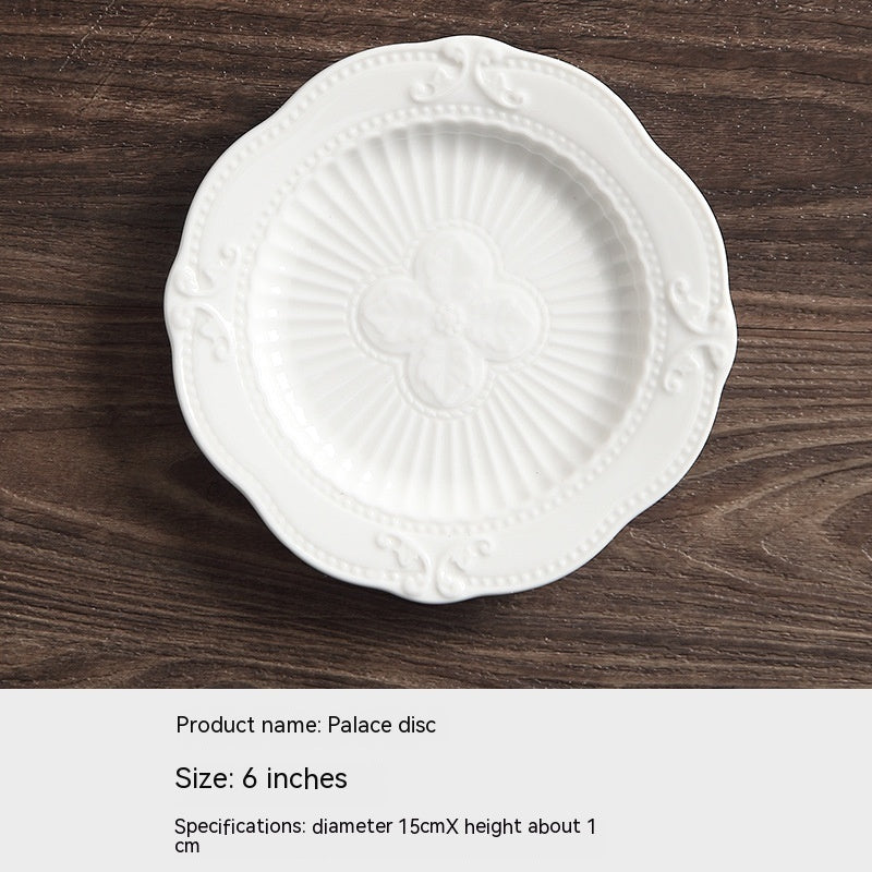 White Ceramic Embossed Dessert Plates