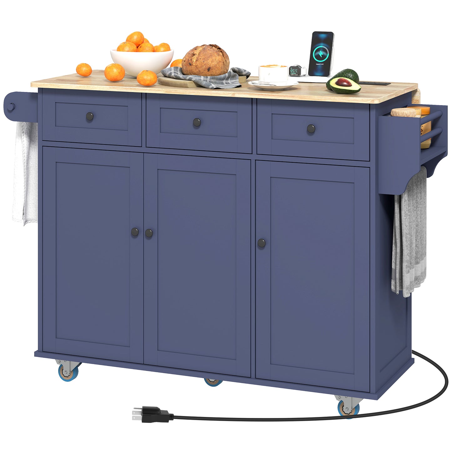 Dark Blue Kitchen Island on Wheels