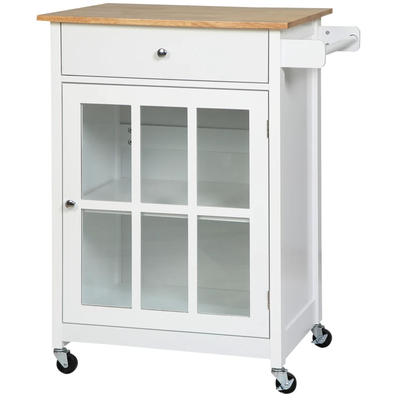 Glass Front Cabinet Kitchen Island With Drawer and Adjustable Shelves