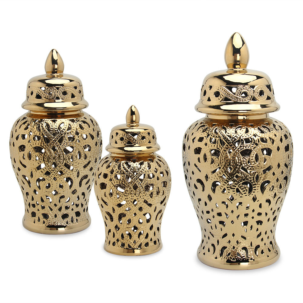 Gold Filigree Ginger Jar with Lid