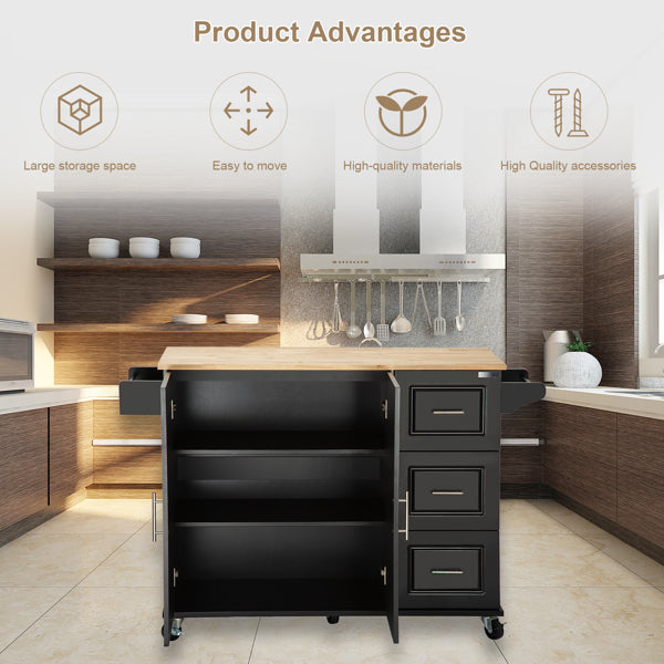 Black Mobile Kitchen Island Cart with Wood Top