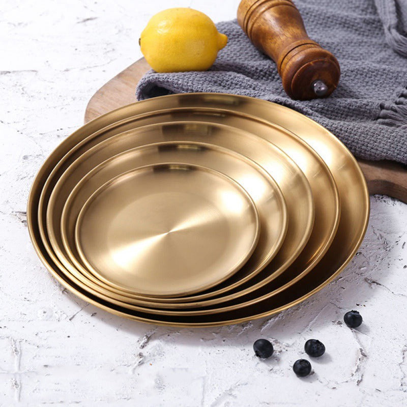 Round Gold and Silver Stainless Steel Serving Trays