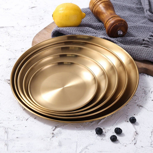 Round Metal Serving Trays-Fruit Tray, Snack Tray, Dessert Tray-Stainless Steel