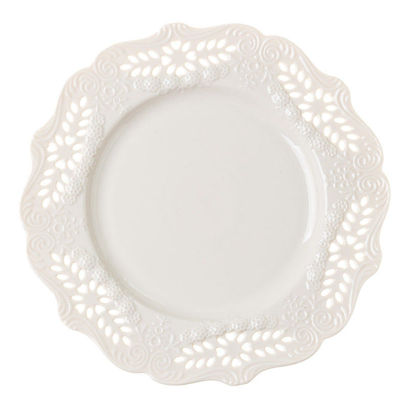 Porcelain Ceramic Cake Stand w/ Filigree Edge