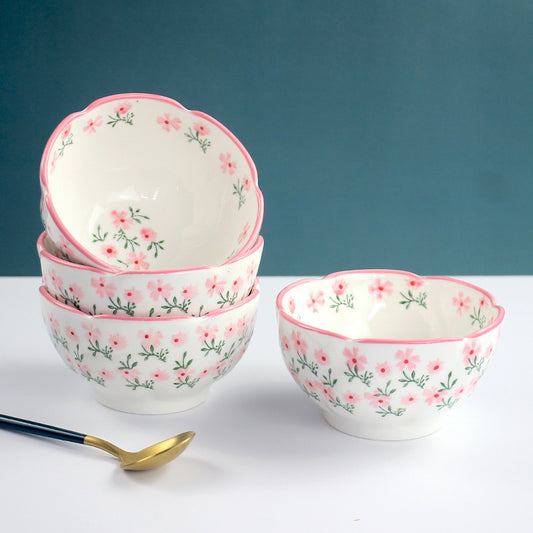 Japanese Style Small Broken Flower Ceramic Lace Rice Bowl