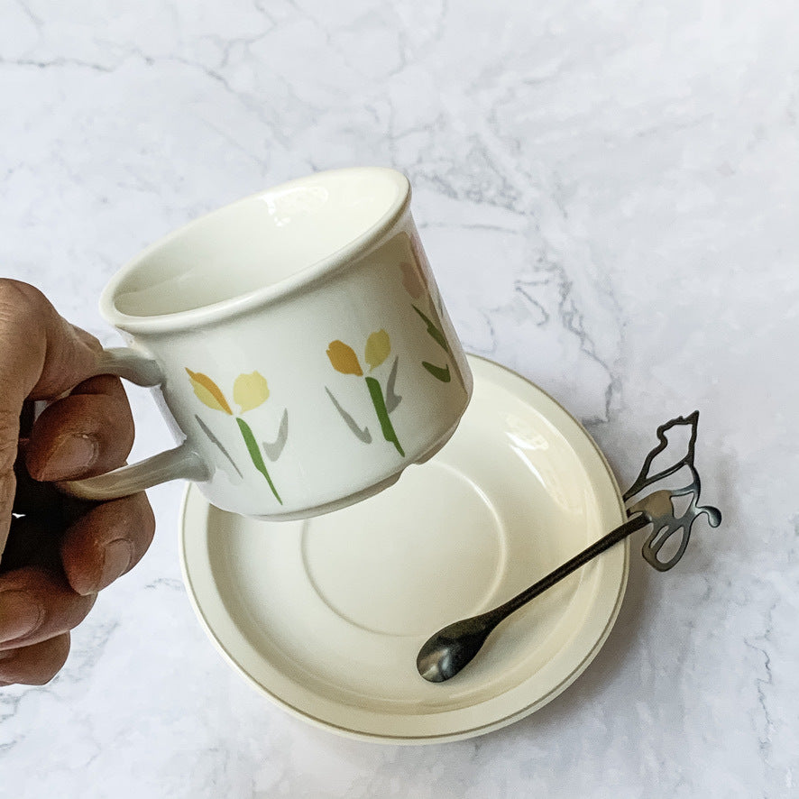 Dainty French Ceramic Tulip Cup & Saucer Set