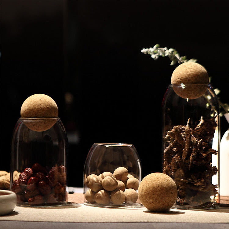 Glass Jar with Stylish Cork Ball Top