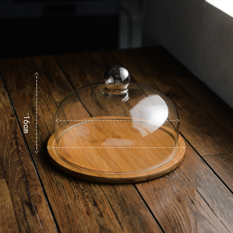 Bamboo Cake Tray with Clear Glass Dome