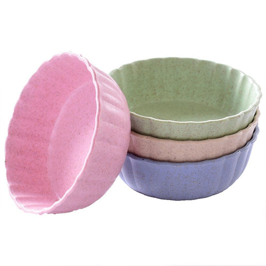 Tableware: 4PC Colorful Fluted Wheat Straw Bowls