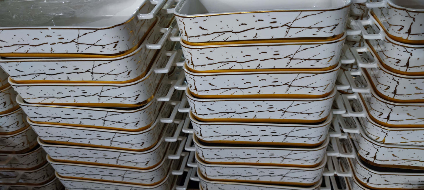 Marbled White Gold Porcelain Baking Dishes