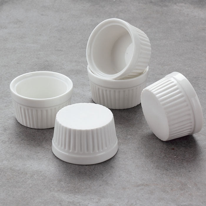 White Ribbed Ceramic Ramekins